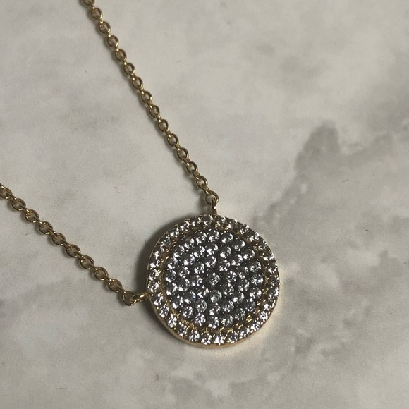 16 inch Delicate Gold-Tone Necklace, Circular Pendant with Small Sparkly Stones - Picture 8 of 13